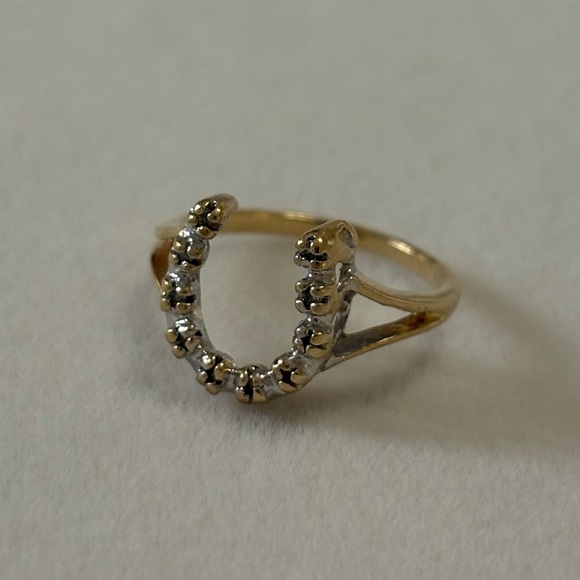 Vintage JRR 14K Solid Gold Genuine Diamond Horseshoe Ring Two-Tone Gold Size 4.5 - Picture 2 of 12